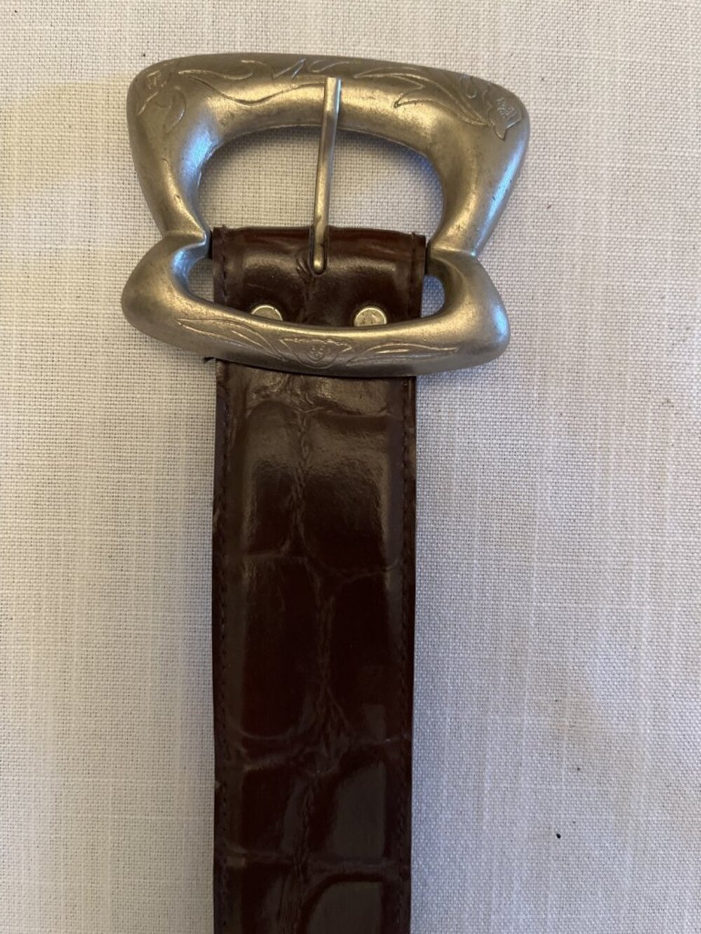 Brown Croc Embossed Belt Silver Buckle